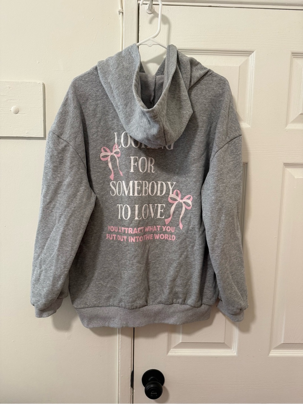 Faded Glory Gray Hoodie Sweatshirt with Pink Script & Bows